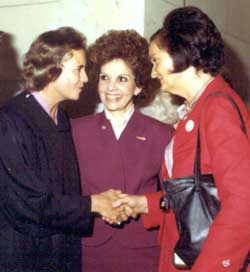 U.S. Supreme Court Justice Sandra Day O'Conner (far left) greets Roxcy Bolton (far right)