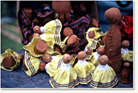 Collection of Seminole dolls in the process of being made by Mary Billie : Big Cypress Seminole Indian Reservation, Florida