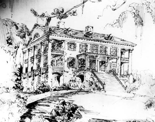 Drawing of the Verdura Plantation mansion, home of Benjamin Chaires in Tallahassee, ca. 1870 Courtesy of the State Archives of Florida