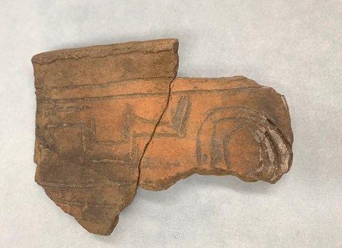 Fort Walton/Englewood incised potter sherd, ca. 900–1100 Artifacts courtesy the Bureau of Archaeological Research