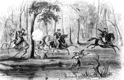 "The Death of Waxe-Hadjo." Engraving of the Second Seminole War by N. Orr, originally prepared for John Sprague's The Florida War, 1848. Image courtesy of the State Archives of Florida