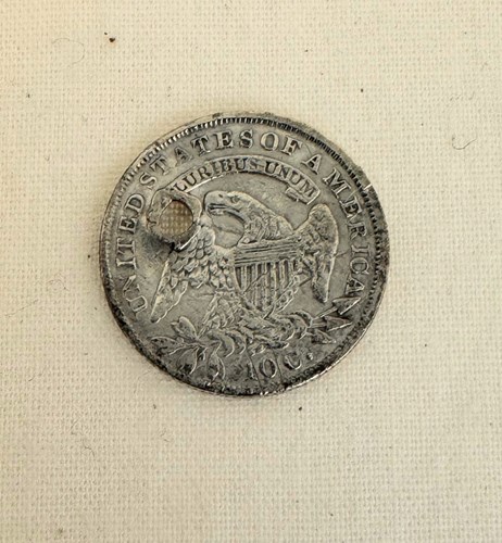 1833 US Capped Bust Dime (reverse), excavated from the Florida Capitol Complex  Artifact courtesy of the Bureau of Archeological Research