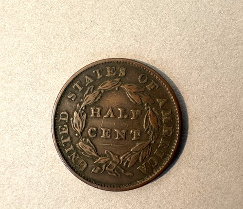 1835 US Classic Head Copper Half Cent (reverse) Collection of the Museum of Florida History