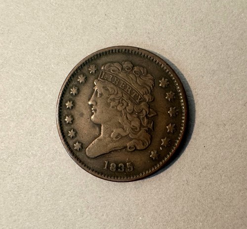 1835 US Classic Head Copper Half Cent (front) Collection of the Museum of Florida History