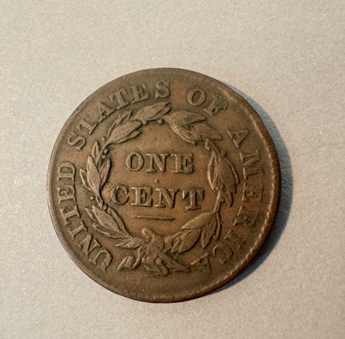 1833 US Matron Head Copper One Cent (Reverse) Collection of the Museum of Florida History