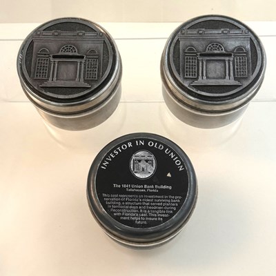 Union Bank pewter coin banks by Designs by METZKE, ca. 1981