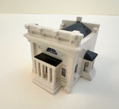 Ceramic miniature of the Union Bank, early 1980s Artifact courtesy of The Grove Museum