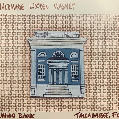 Union Bank wooden magnet, ca. 1987