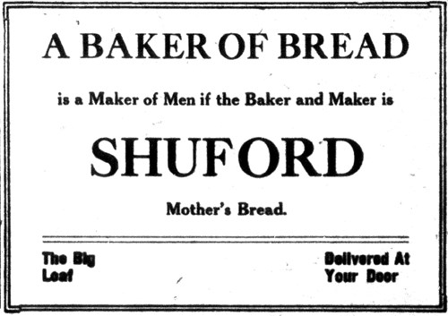 An ad for Shuford's Bakery in the Florida Record, Tallahassee, Florida, July 19, 1917.