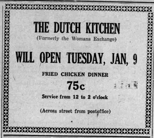 75 cent Chicken Dinner," The Dutch Kitchen ad