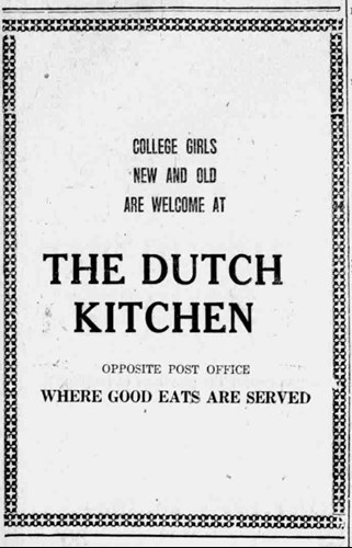 "College Girls New and Old are Welcome," The Dutch Kitchen ad